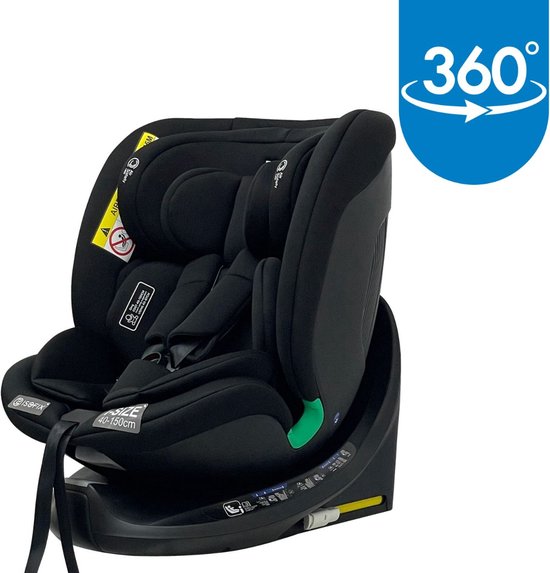 Ding Mae Autostoel - Zwart - 360° Draaibare Isofix Autostoel - i-Size - Vanaf 40 tot 150cm - 0 tot 12 jaar