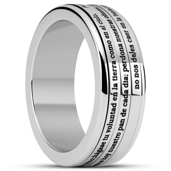Enthumema | 8 mm Zilverkleurige Roestvrijstalen Fidget Ring met Spaans Gebed des Heren