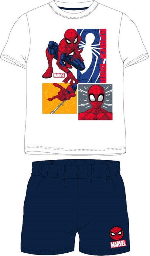 Marvel Spiderman 2-delige Katoenen pyjamaset-Wit/Blauw-Maat 122