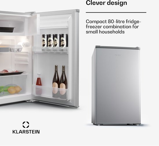 Klarstein minikoelkast voor op de kamer, 70 liter minikoelkast met vriesvak voor drankjes, snacks, huidverzorgingsproducten en cosmetica, kleine koelkast met handmatige ontdooiing en ijsblokjesbakje, 0-10 °C van Klarstein — afbeelding 4