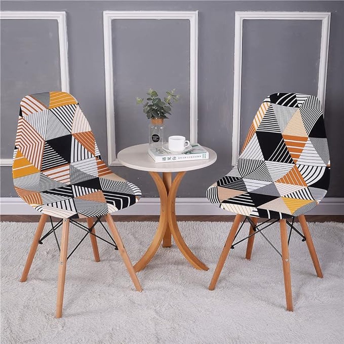 CLORD Kuipstoelhoezen, stoelhoezen, set van 2/4/6 stuks, stretch eetkamerstoelovertrekken, moderne elastische stoelhoezen met gestreepte driehoekpatroon. Afneembaar en wasbaar, geschikt voor keukenstoelen.