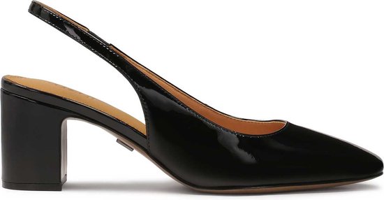 Lacquered post pumps with exposed heels