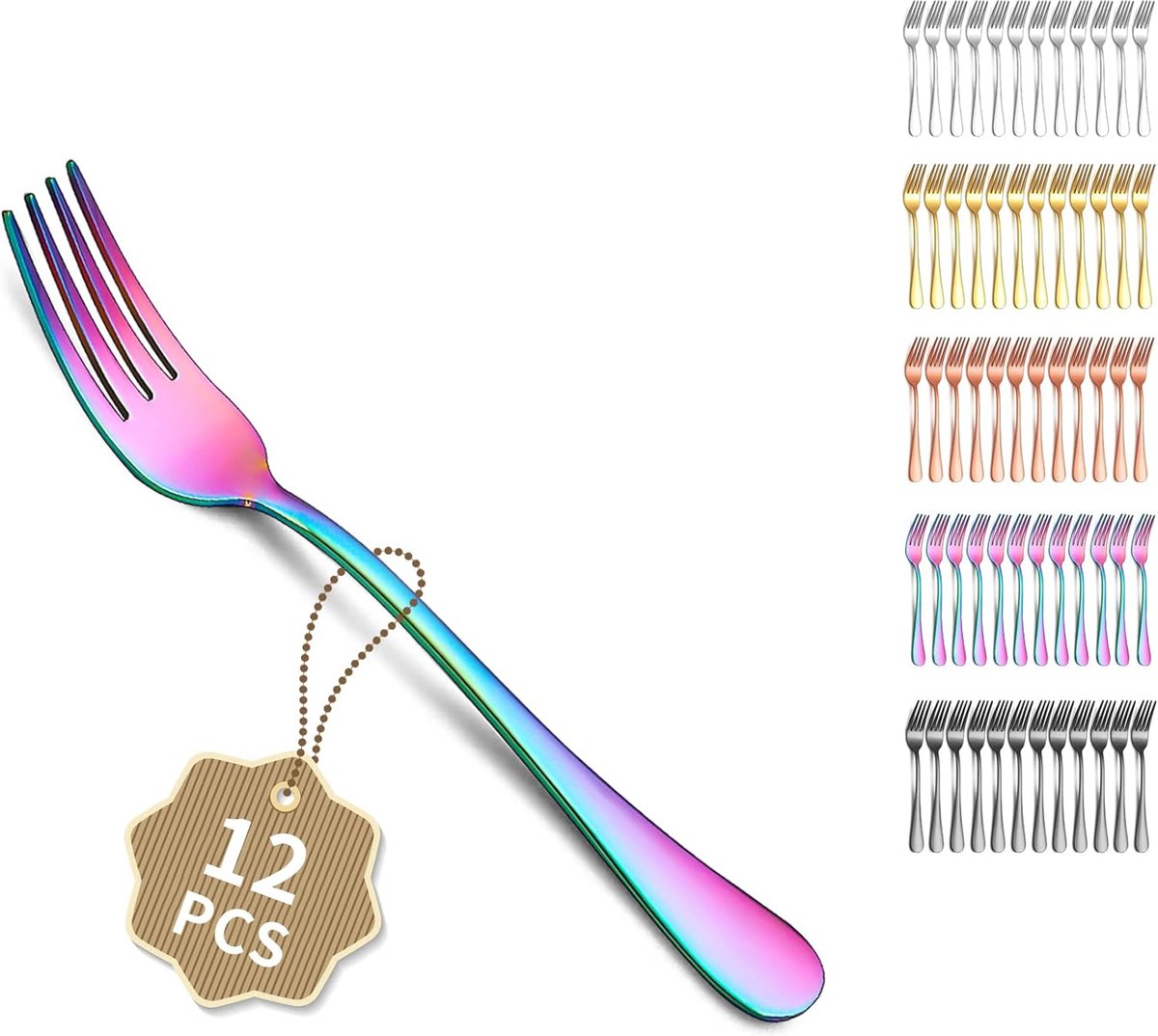Regenboog tafelvorken van 12 stuks 18 cm vorken voor diner roestvrij staal moderne dinervorkenset vorken en lepels bestek ideaal voor thuis restaurant vaatwasmachinebestendig