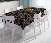 Tafelkleed 135x220 - Bedrukt Velvet textiel - Bloemen op zwart - Fluweel - De Groen Home