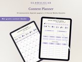 GlobalGlas - Content Planner - Digitaal Invulbaar - Maandelijkse Content Kalender - 6 Sociale Media Kanalen - Haal je content doelen - Efficiënter Werken