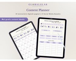 GlobalGlas - Content Planner - Digitaal Product - Maandelijkse Content Kalender - 6 Sociale Media Kanalen - Haal je content doelen - Efficiënter Werken
