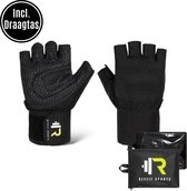 ReyFit Sports Fitness Handschoenen Heren & Dames - Fitness Gloves - CrossFit & Powerlifting - Fitness Accessoires - Krachttraining Artikelen - Inclusief Draagtas - Zwart- XL