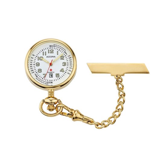 Verpleegster horloge met datum aanduiding van de merk Adora goudkleurig met witte wijzerplaat