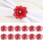 12 stuks bloem servetringgesp, uithollen bloemen metalen servetringen houder voor bruiloftsbanket kerstdiner tafeldecoratie (rood)