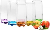 Drinkglazen van glas, 350 ml, set 6-delig, kleurrijke bodem, waterglazen, sapglazen, longdrinkglazen, ontbijtglas, groot