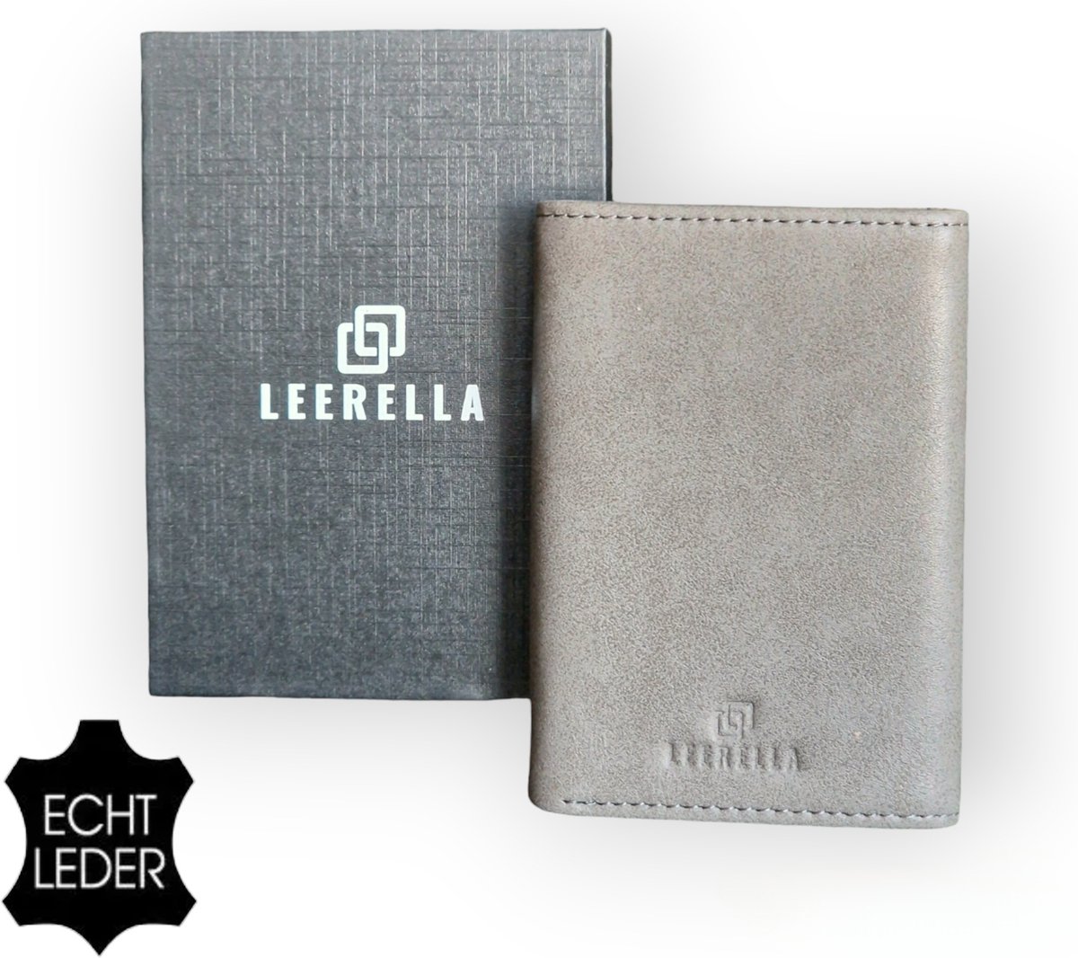 Leerella Pasjeshouder Uitschuifbaar - Kaarthouder - Creditcardhouder - RFID - Echt Leer Grijs – 10 tot 12 Pasjes + Briefgeld - RFID Creditcardhouder - Incl met luxe Cadeaubox - Valentijnsdag - Verjaardag - Cadeautjes - Moederdag - Vaderdag