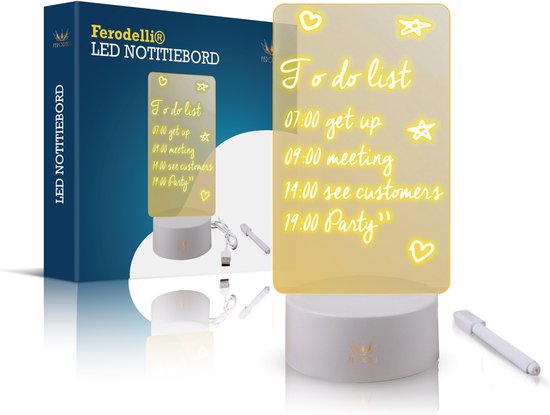 Foto: Ferodelli led notitiebord led bord tekst schrijfbord valentijn cadeautje voor haar bureau decoratie kamer decoratie aesthetic