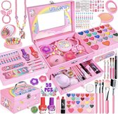 Meisjes Make-up Set in Koffer - 59-delig, Wasbare Make-up voor Kinderen, Meisjesspeelgoed, Geschikt als Cadeau voor Meisjes van 5 tot 12 jaar