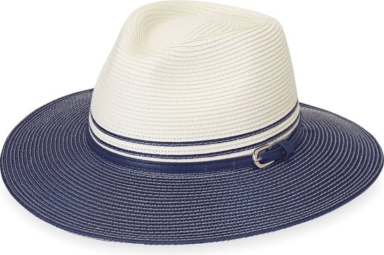 Chapeau de plage Large bord 7,5cm - Ladies Bella Fedora - UPF50 + protection UV - Taille: 58cm - Couleur: Ivoire / Marine
