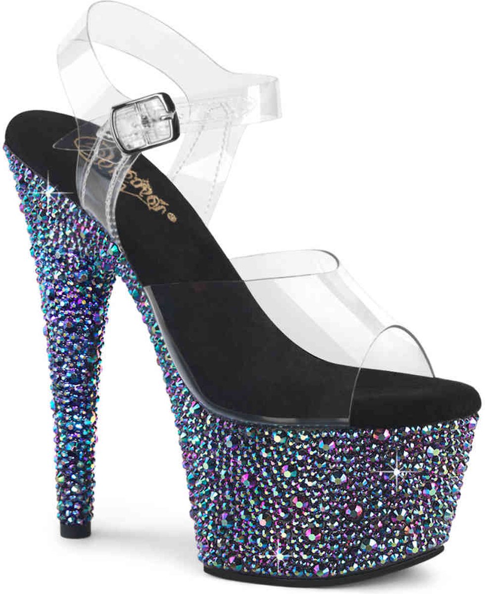 Pleaser - BEJEWELED708MS Sandaal met enkelband - US 11 - 41 Shoes - Transparant/Zwart
