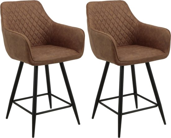 Colenis® - Chaise de bar Alyssa - Set de 2 - Cognac - Microfibre - Design