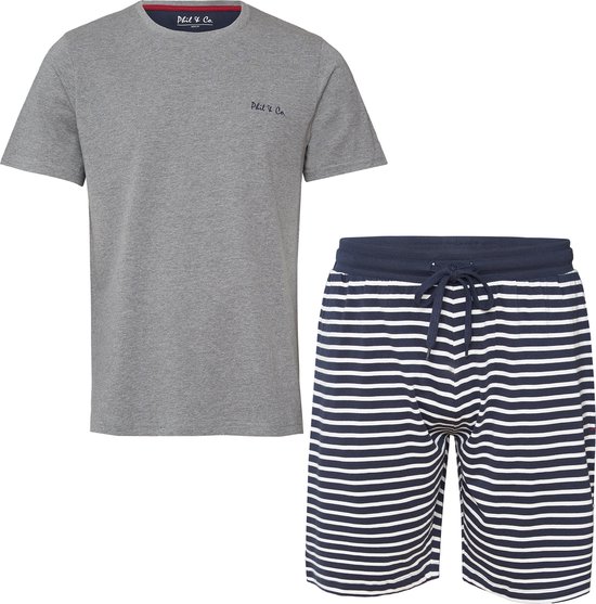 Phil & Co Heren Shortama Korte Pyjama Katoen Grijs - Maat L