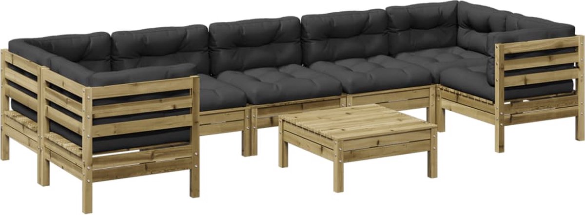 vidaXL 8-delige - Loungeset - met - kussens - geïmpregneerd - grenenhout antraciet