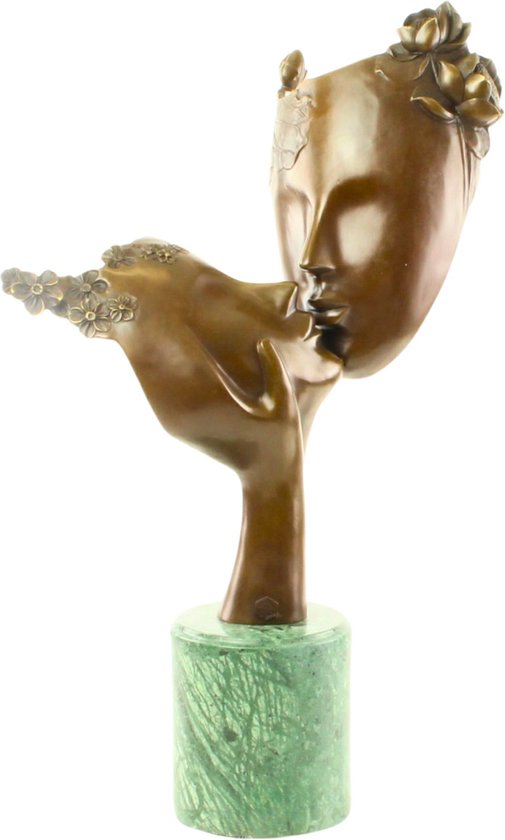 De Kus - Bronzen beeld - Romantiek en Liefde - Brons Sculptuur - Woondecoratie Beelden - Marmer Sokkel - Interieur Decoratie - Gesigneerd met gieterij stempel - 30x24x54