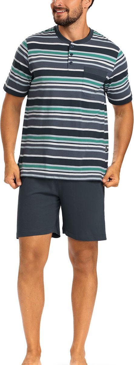 Comte - Heren Shortama - Zomer - Katoen - Grijs - Gestreept - Maat L