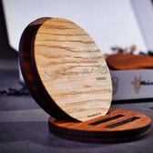 Skyline Onderzetters Kerkrade - Eiken en noten hout - 4 stuk(s) + houder - Ø 9 cm Rond - Cadeau - Woon decoratie - Woonkamer - WoodWideCities