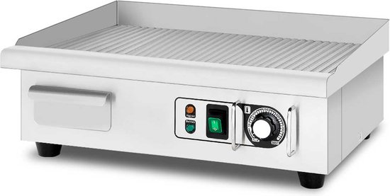 HCB® - Professionele Horeca Bakplaat - geribbeld - 230V - RVS / INOX - Electrisch Grill apparaat - 55x47.5x22 cm (BxDxH) - 23 kg