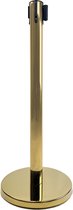 HCB® - Professionele Horeca Afzetpaal met trekband - 200 cm - goud - RVS / INOX - Afzetpaaltjes met lint - 35x35x90 cm (BxDxH) - 9 kg