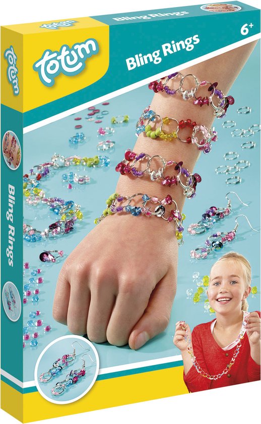 Totum Bling Rings armbandjes maken creatief speelgoed meisjes 1000+ kralen en ringetjes knutselen sieradenset - cadeautip