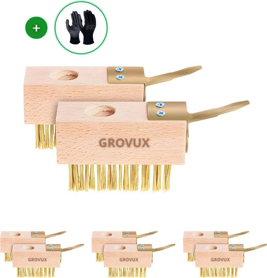 Grovux® Onkruidborstel - 6 STUKS - Kantenmaaier - Onkruidverwijderaars - Onkruidtrekker - Onkruidbestrijding – Onkruidkrabber - Voegenborstel - Voegenreiniger - Staalborstel - Incl. Tuinhandschoenen