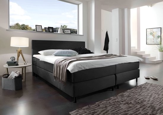 Foto: Beddenbriljant boxspring bravo 140x200 zwart bonellvering stof inclusief topper bed compleet