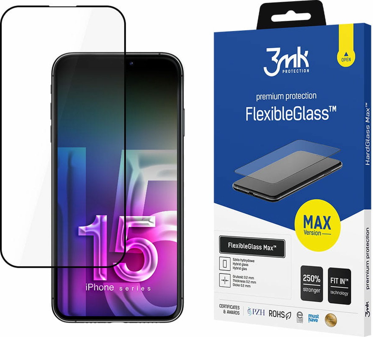 Hybride glas voor Apple iPhone 15 Pro - 3mk FlexibleGlass Max