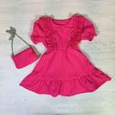 Kleedje met ruffles en tasje - Fuchsia - maat 158/164