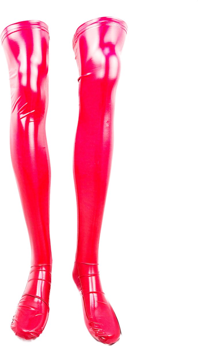 Goedkoopste BamBella® - Kousen - Maat L/XL - Rood - Datex (Mix latex en stof ) - Sexy Kniekousen van Super Glans Fetish kleding bdsm Dames sokken