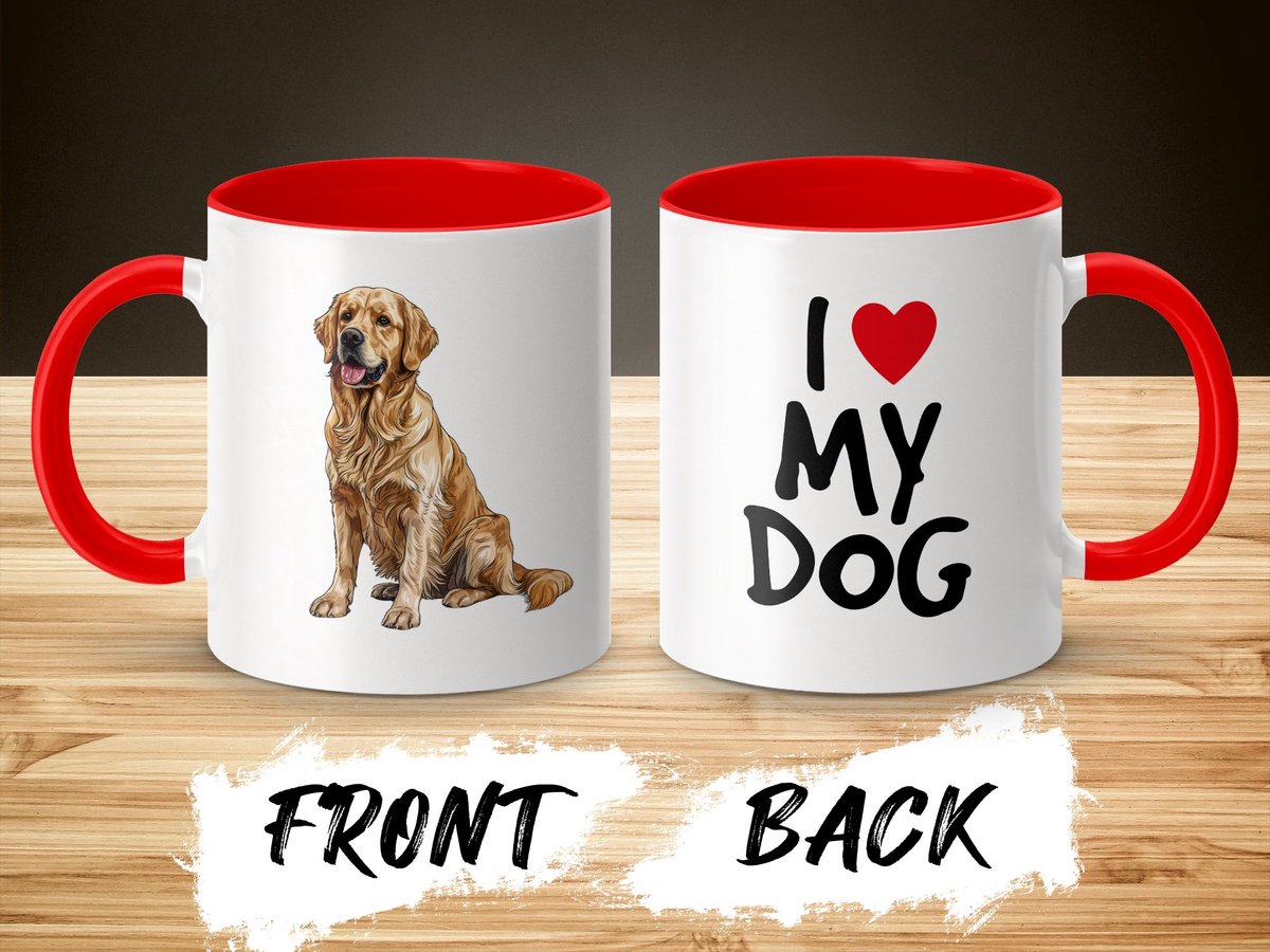 Mok rood/wit Golden Retriever dog - I love my dog / dog lover / dogs - ik hou van mijn hond / hondenliefhebber / honden