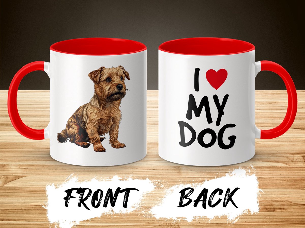Mok rood/wit Norfolk Terrier dog - I love my dog / dog lover / dogs - ik hou van mijn hond / hondenliefhebber / honden