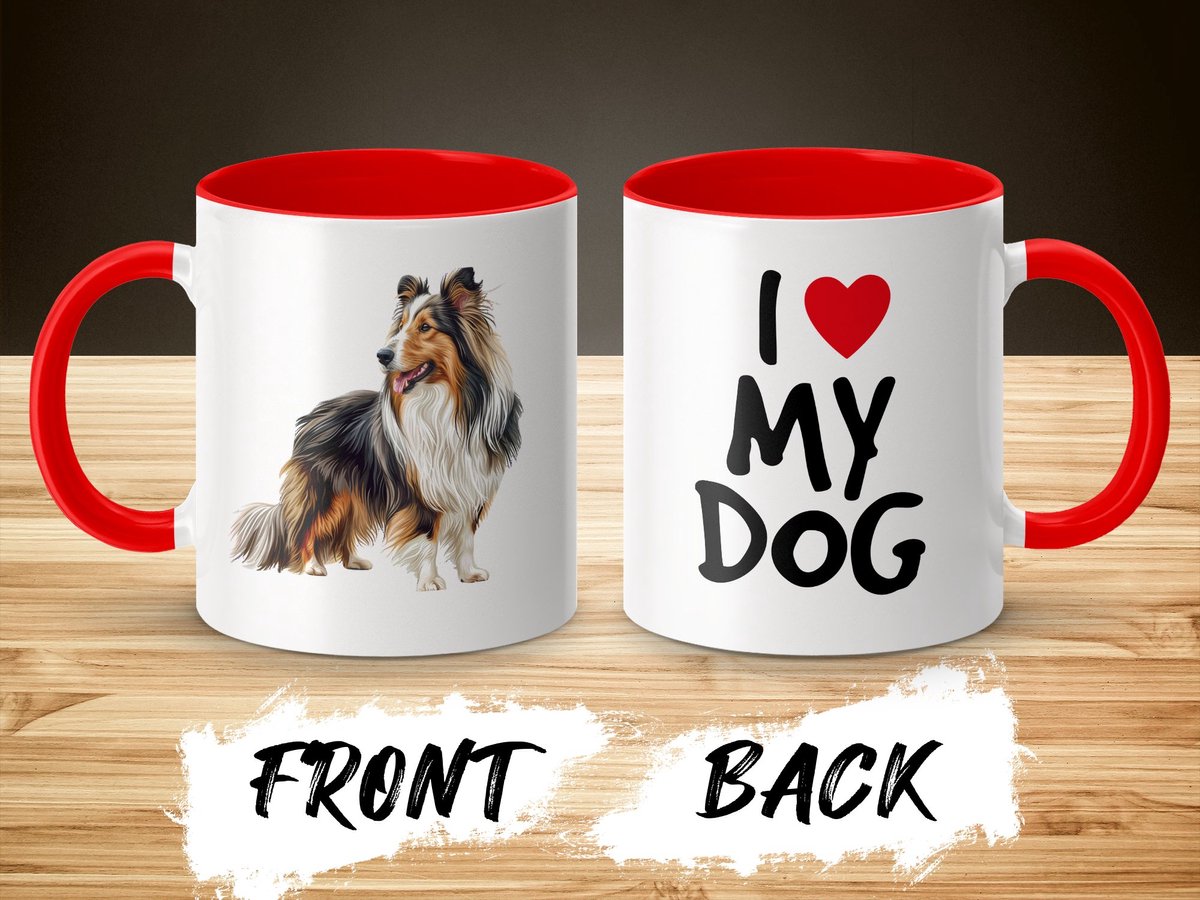 Mok rood/wit Shetland Sheepdog dog - I love my dog / dog lover / dogs - ik hou van mijn hond / hondenliefhebber / honden