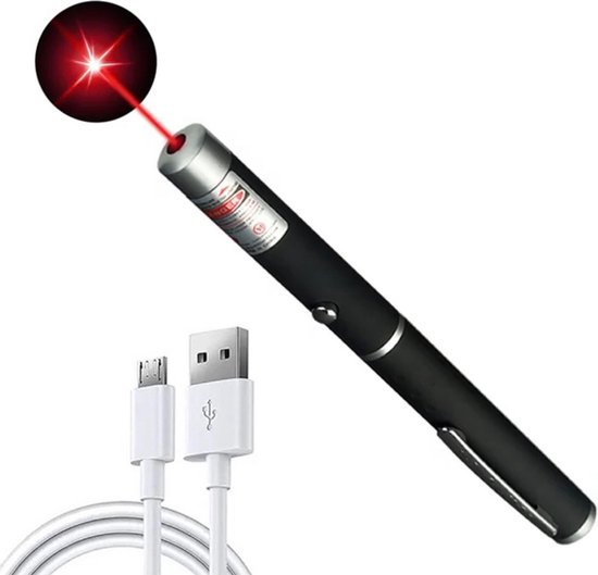 Professionele Laserpen | USB | Oplaadbaar - Rood - Laserlampje - Laserpointer Kat - Laser - USB Rechargeable - CE Certificaat - Laser-pointer Lange Afstand, Laser-pointer Pen, TV Led Lcd - AA Batterijen - Kabel inbegrepen