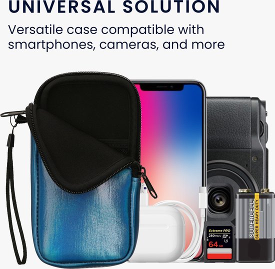 kwmobile sac de téléphone universel adapté aux smartphones XXL - 7" - 17,7 x 8,5 cm - Étui avec fermeture éclair et dragonne -En bleu caraïbes métallisé -