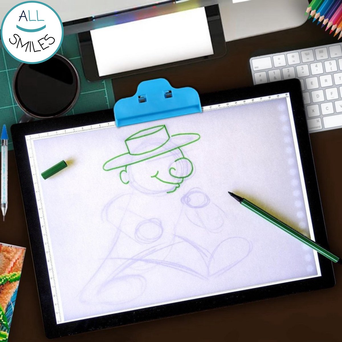 A4 Lightpad Lichtbak Diamond Painting Volwassenen | USB Dimbaar | All Smiles Premium XL Tekenbord | Tekenen Schetsen Hobby — afbeelding 9