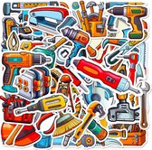 Jacey's TREASURES Gereedschap Stickers - Set van 50 Stuks - Klussen - Boor - Hamer - Stickers voor Laptop, Koffer, Bullet Journal en Planner - Stickers Kinderen en Volwassenen - Decoratieve Stickers - Creatief - Knutselen - Scrapbook