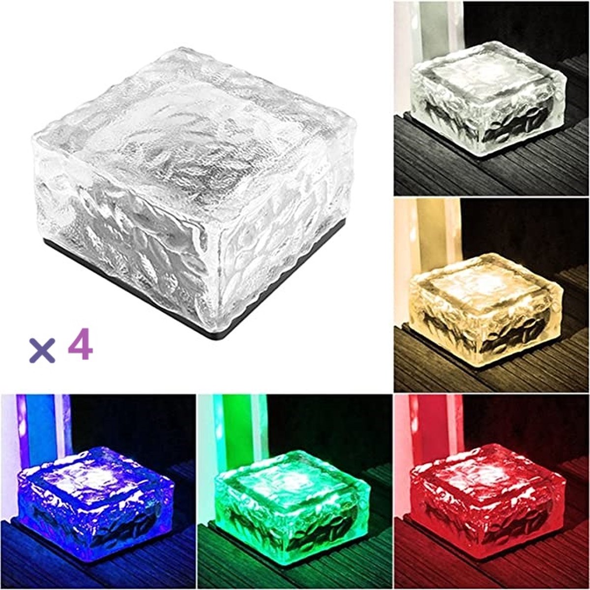 Solar Grondspot(4 stuks Maat L ) - Solar Ice Cube Grondspots-solar Tuinverlichting op zonne-energie-kleur- Glazen - IP68 - 10cm *10cm*5.5cm