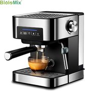 Biolomix - Machine à Expresso Italienne - Café Moulu - Cafetière - 1,6 Litre - 20Bar - Avec Mousseur à Lait et Plaque Chauffante - Semi-automatique - Expresso - Cappuccino - Grijs