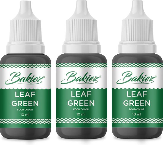 Bakiez® Voedingskleurstof Leaf Green - Kleurstof bakken - Kleurstof voor taart - Kleurstof voeding - 3 x 10 ml - groen