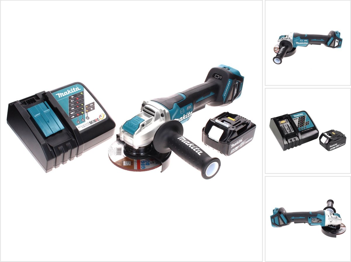 Makita DGA 519 RT1 accu haakse slijper 18 V 125 mm Brushless X-Lock + 1x oplaadbare accu 5.0 Ah + lader