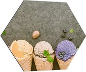 Dibond Hexagon - Ijs - Fruit - Eten - Kleuren - 70x60.9 cm Foto op Hexagon (Met Ophangsysteem)