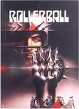 Filmaffiche 'Rollerball' met close-up van een speler.