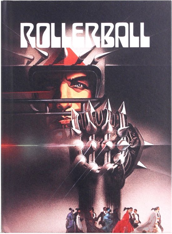 Filmaffiche 'Rollerball' met close-up van een speler.