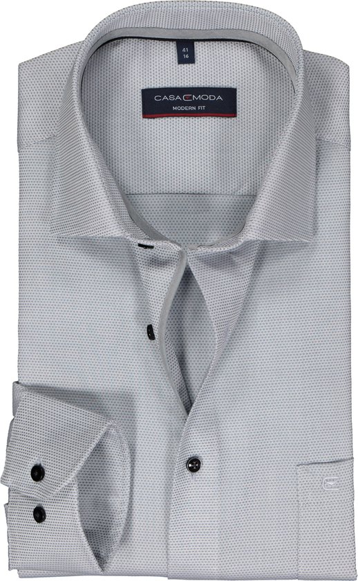 CASA MODA modern fit overhemd - dobby - grijs - Strijkvrij - Boordmaat: 40