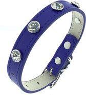 Collier Chiens - Petits chiens - Cuir - Bleu cobalt - Avec pierres de zircone - Ajustable de 19 cm à 26,5 cm - Attention : Mesurez d'abord le cou de votre animal avant de commander !