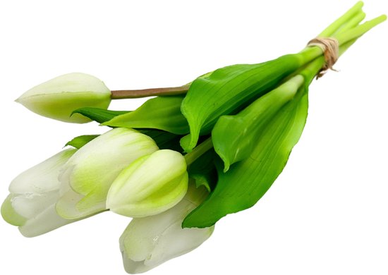 Kunst tulpen boeket - Wit - 33 cm - 5 stelen - Kunst boeket - Tulpenboeket - Real touch - Voorjaar - Nep tulpen